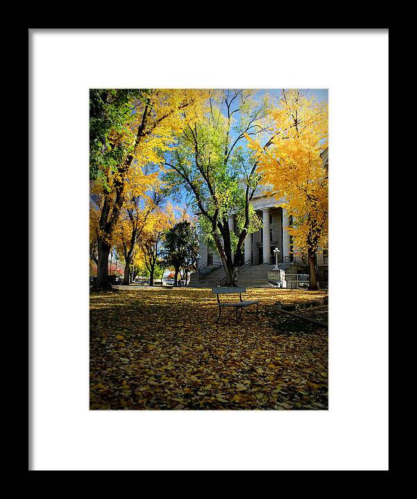 Courthouse Plaza Prescott Framed Print featuring the photograph Autumn Courthouse Lawn by Aaron Burrows