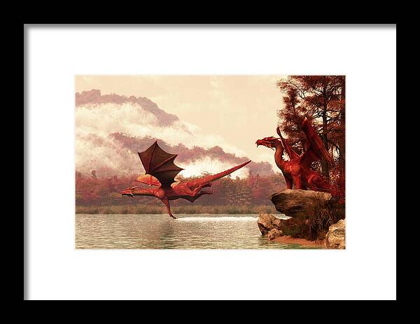 Dragon Framed Print featuring the digital art Autumn Dragons by Daniel Eskridge