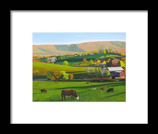Fall Color In Central Pennsylvania Framed Print featuring the painting Autumn flings her fiery cloak by Barb Pennypacker