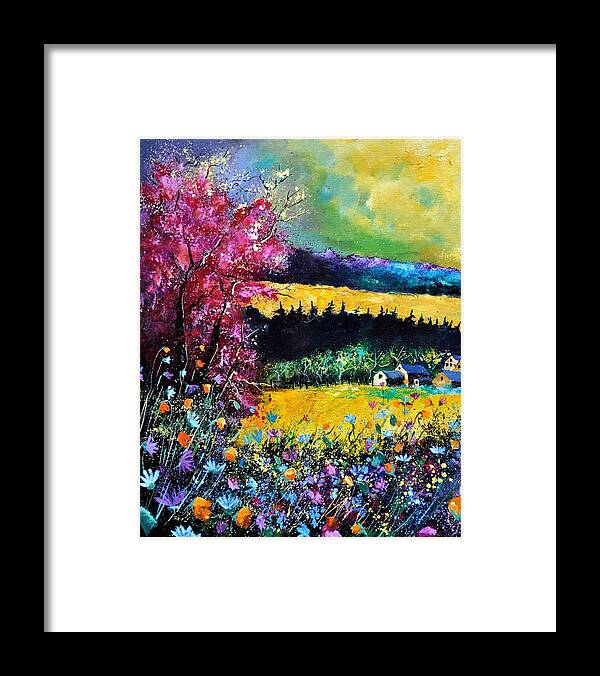 Landscape Framed Print featuring the painting Autumn flowers by Pol Ledent