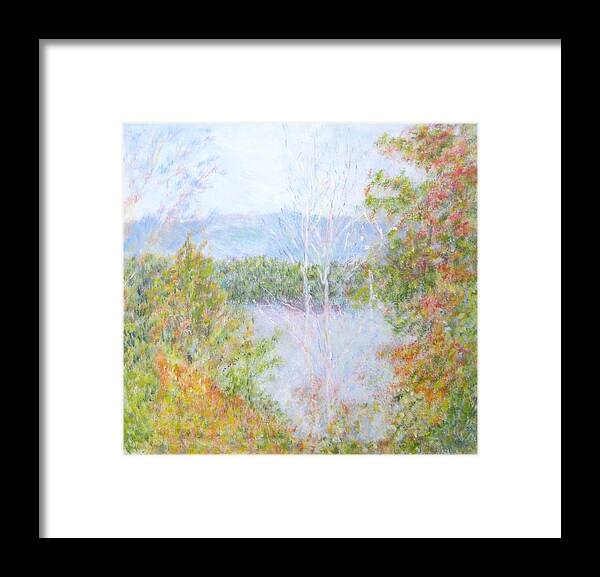 Impressionism Framed Print featuring the painting Autumn By the Lake in New Hampshire by Glenda Crigger