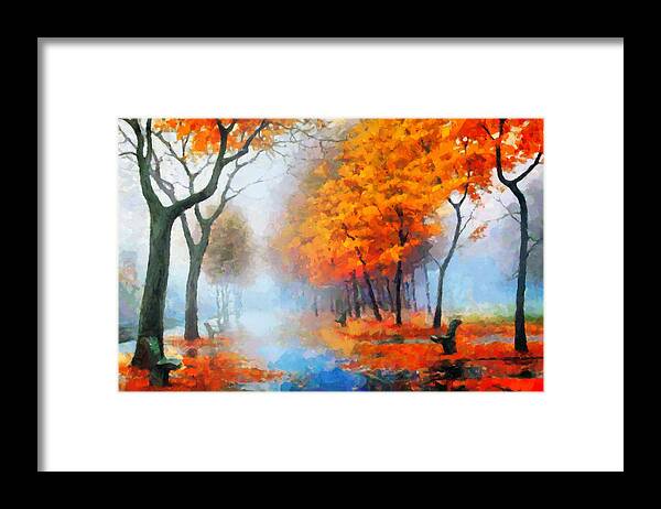 Abstract Expressionism Framed Print featuring the digital art Autumn In The Morning Mist by Georgiana Romanovna