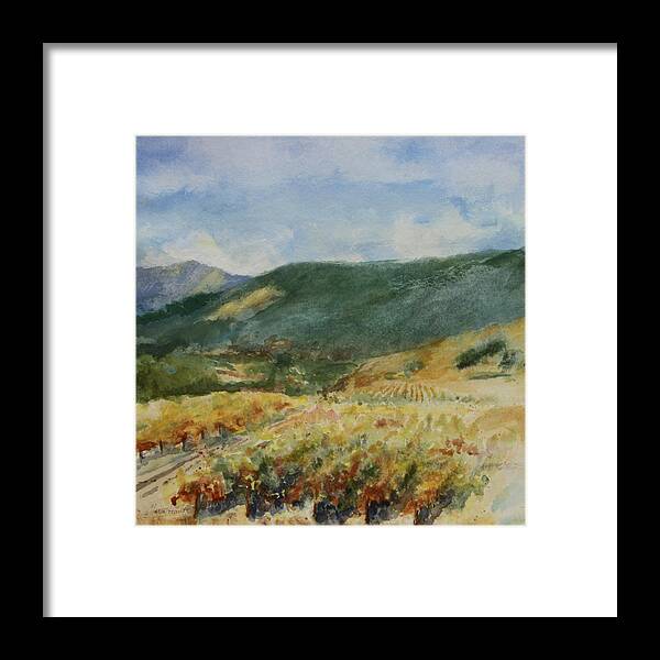 Autumn In The Vineyards Framed Print featuring the painting Harvest Time In Napa Valley by Maria Hunt