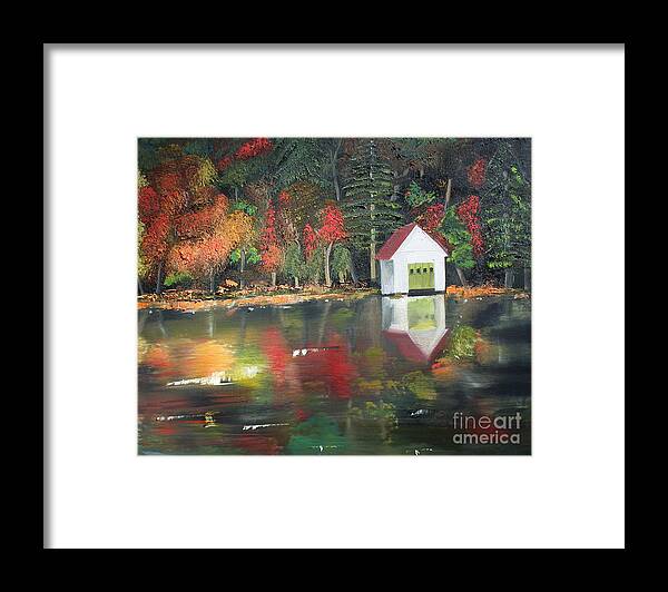 Happy Little Trees Framed Print featuring the painting Autumn - Lake - Reflecton by Jan Dappen