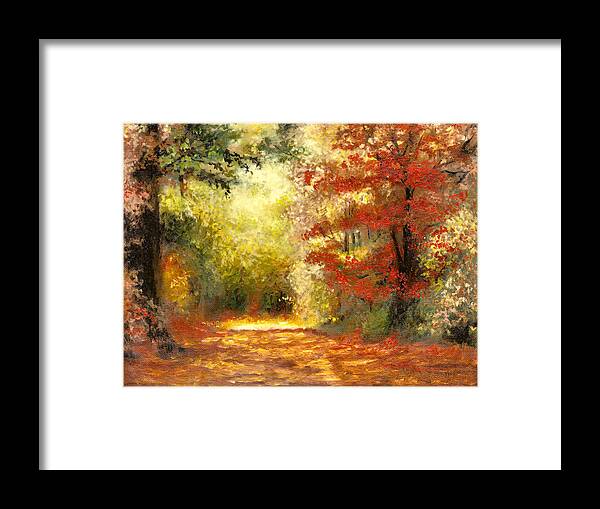 Red Framed Print featuring the painting Autumn Memories by Melissa Herrin