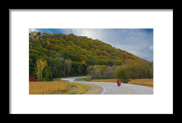 Autumn Framed Print featuring the photograph Autumn Motorcycle Rider / Orange by Patti Deters