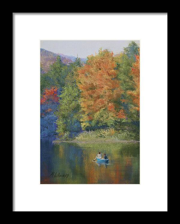 Autumn Framed Print featuring the pastel Autumn on the Lake by Marna Edwards Flavell