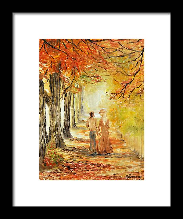 People Framed Print featuring the painting Autumn Walk by Glen Johnson