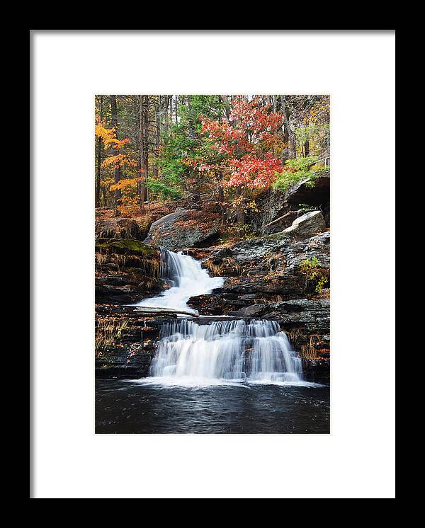 Autumn Framed Print featuring the photograph Autumn Waterfall in mountain by Songquan Deng