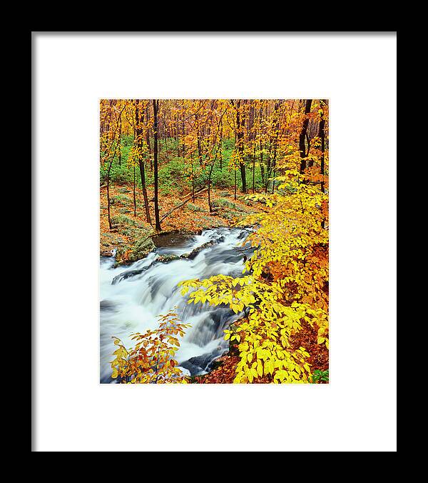 Water's Edge Framed Print featuring the photograph Autumn Waterfall In New York by Ron thomas