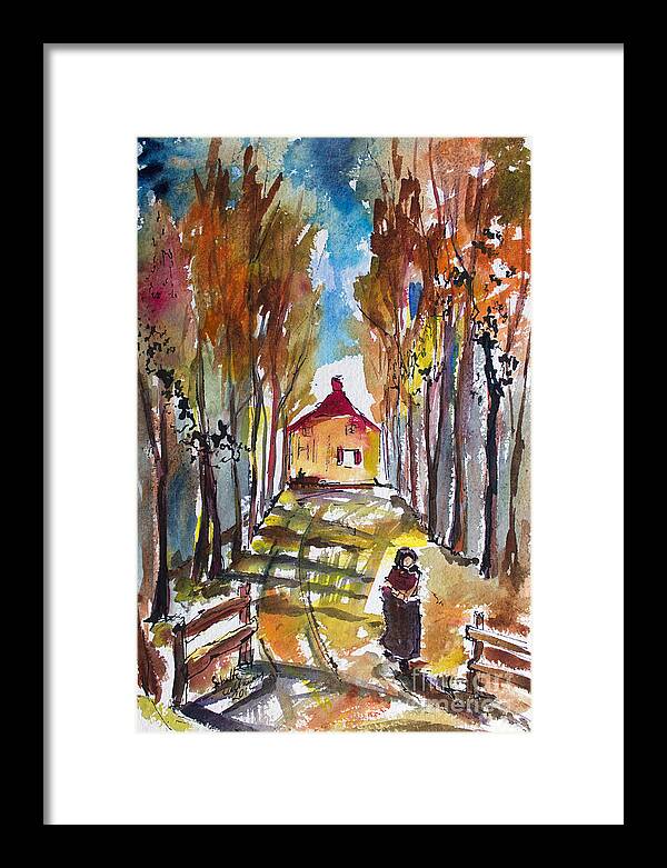 Autumn Framed Print featuring the painting Avenue with Poplars in Autumn after van Gogh by Ginette Callaway
