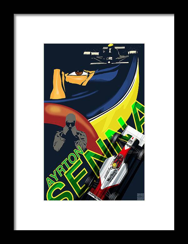 Auto Racing Framed Print featuring the painting Ayrton Senna Race Illustration by Sassan Filsoof
