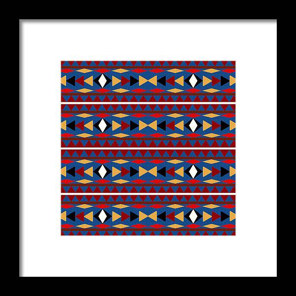Aztec Framed Print featuring the mixed media Aztec Blue Pattern by Christina Rollo
