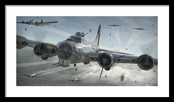B-17 Framed Print featuring the digital art B-17G Hikin' For Home by Robert Perry