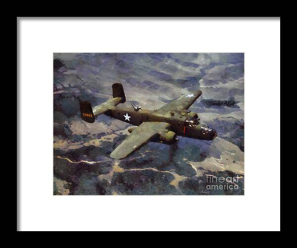 Aviation Framed Print featuring the painting B-25 Bomber by Kai Saarto