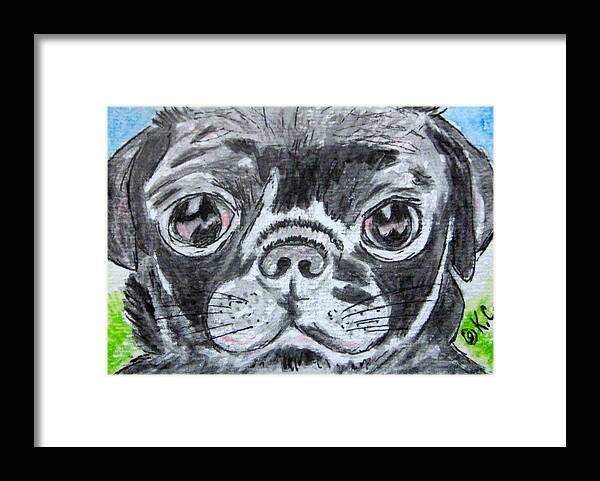 Baby Pug Framed Print featuring the painting Baby Black Pug by Kathy Marrs Chandler