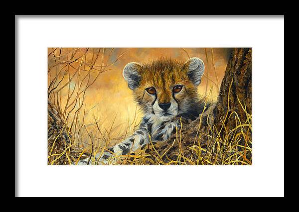 Cheetah Framed Print featuring the painting Baby Cheetah by Lucie Bilodeau