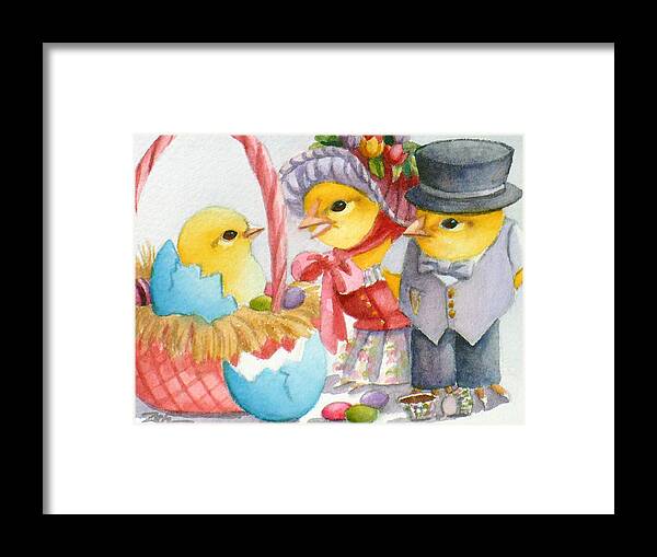 Easter Art Framed Print featuring the painting Baby Chick Easter Surprise by Janet Zeh