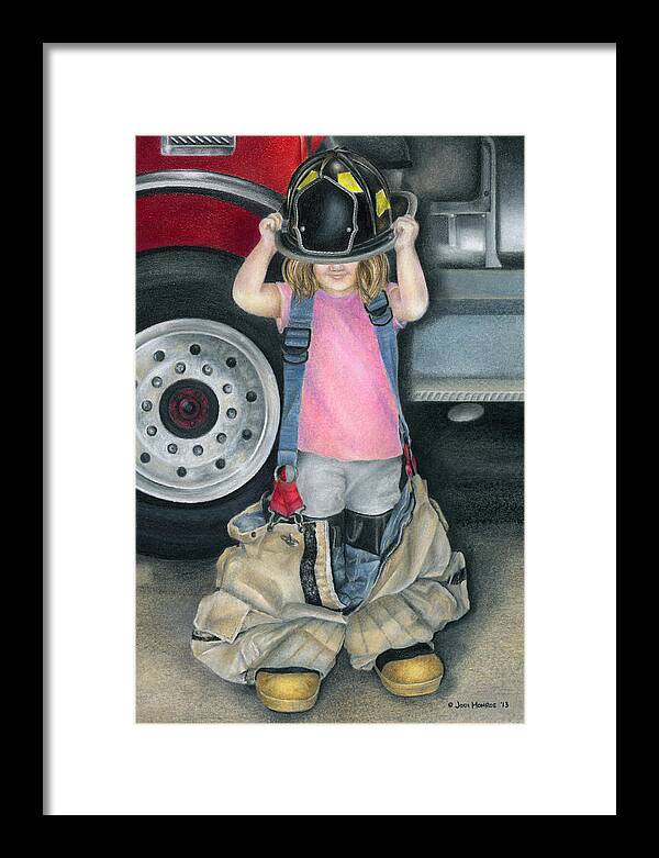 Firefighter Framed Print featuring the drawing Baby Girl by Jodi Monroe