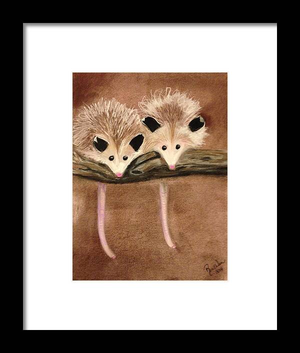 Possum Framed Print featuring the painting Baby Possums by Renee Michelle Wenker