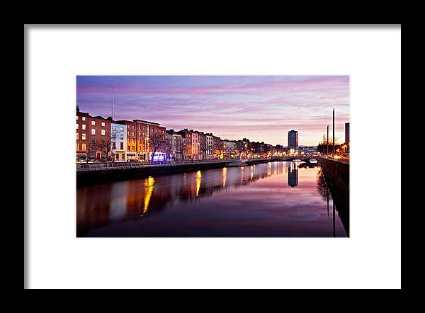 River Framed Print featuring the photograph Bachelors Walk and River Liffey at Dawn - Dublin by Barry O Carroll