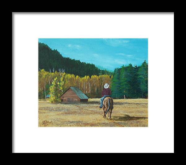 Landscape Framed Print featuring the painting Back to the Barn by Gene Ritchhart