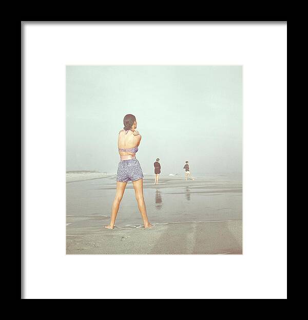 Fashion Framed Print featuring the photograph Back View Of Three People At A Beach by Serge Balkin