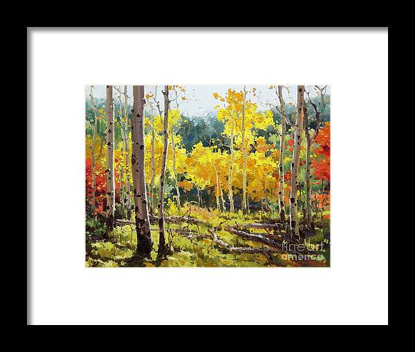 Aspen Art Framed Print featuring the painting Backlit Aspen Grove by Gary Kim