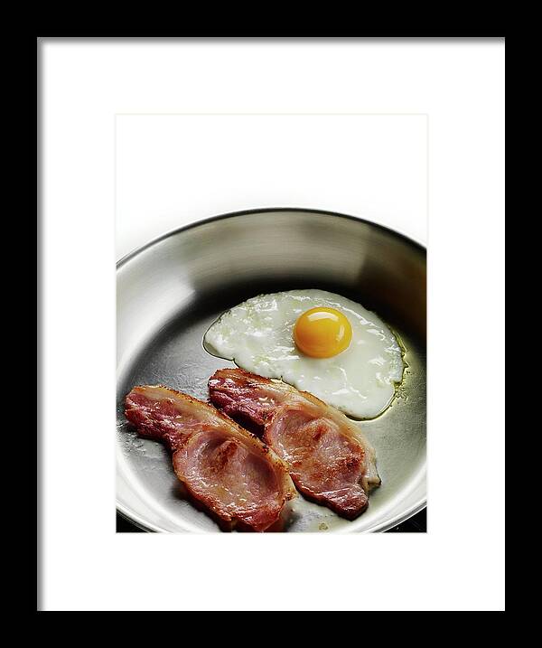 Food Framed Print featuring the photograph Bacon And Eggs Cooking In A Frying Pan by Patrick Llewelyn-davies/science Photo Library