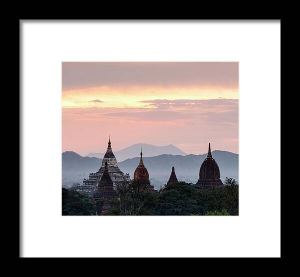 Built Structure Framed Print featuring the photograph Bagan, Ancient Temple At Sunrise by Martin Puddy