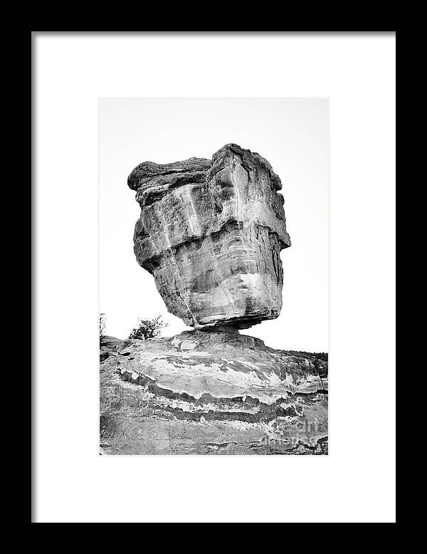 Balanced Rock Framed Print featuring the photograph Balanced Rock in Black and White by Cheryl McClure