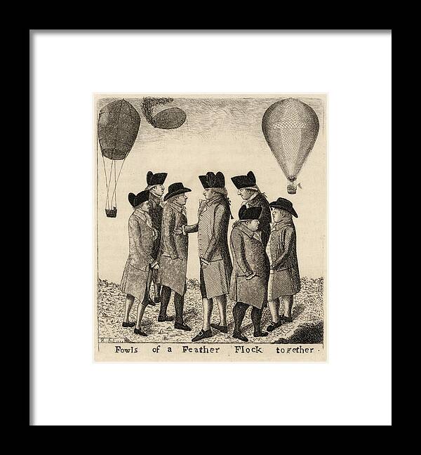 Vincenzo Lunardi Framed Print featuring the photograph Balloonists cartoon, 1785 by Science Photo Library