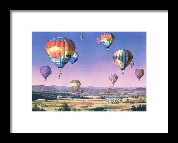 Balloons Framed Print featuring the painting Balloons over San Dieguito by Mary Helmreich