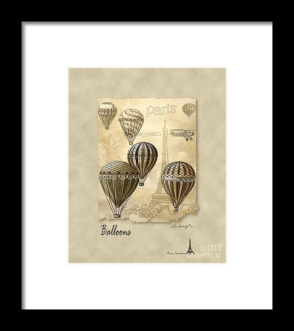 Hot Air Balloons Framed Print featuring the mixed media Balloons With Sepia by Lee Owenby