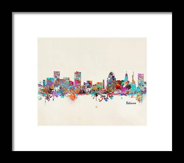 Baltimore Skylines Framed Print featuring the painting Baltimore Maryland Skyline by Bri Buckley