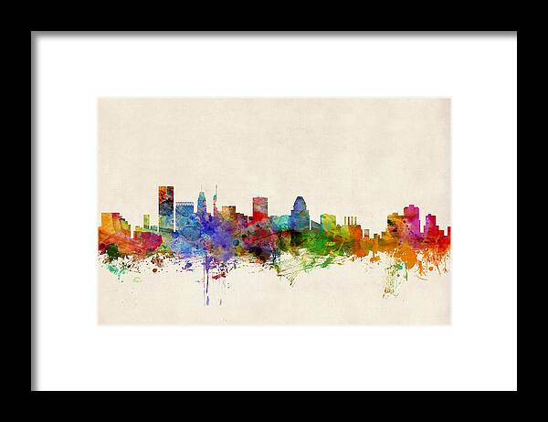 Watercolour Framed Print featuring the digital art Baltimore Maryland Skyline by Michael Tompsett