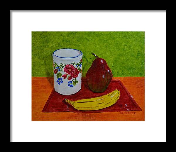 Pear Framed Print featuring the painting Banana Pear and Vase by Melvin Turner