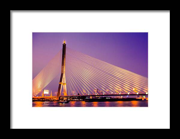 Orange Color Framed Print featuring the photograph Bangkok By Night, Rama Bridge Viii by Moreiso