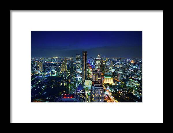 Built Structure Framed Print featuring the photograph Bangkok Night by Nanut Bovorn