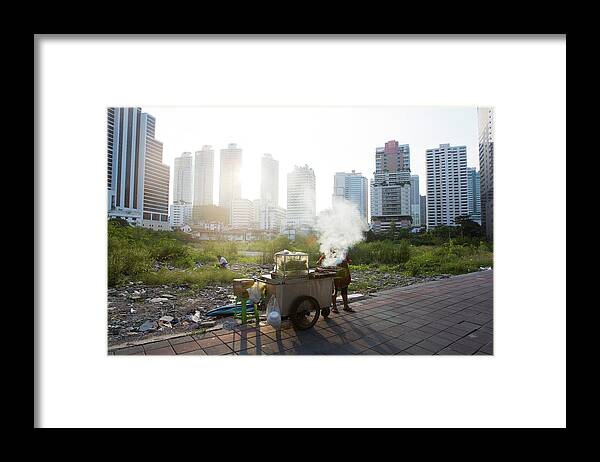 Shadow Framed Print featuring the photograph Bangkok Street Scene With Street Food by Jasper James