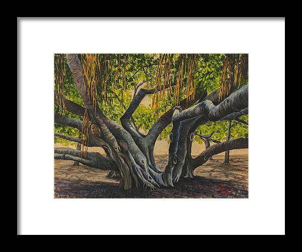 Landscape Framed Print featuring the painting Banyan Tree Maui by Darice Machel McGuire