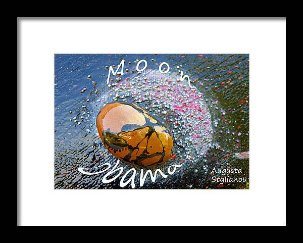 Augusta Stylianou Framed Print featuring the painting Barack Obama Moon by Augusta Stylianou