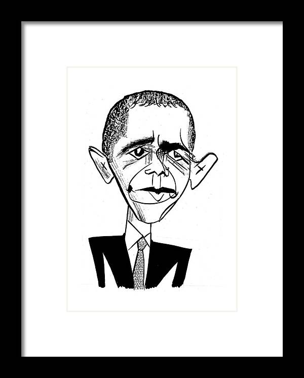 Barack Obama Suit & Tie Framed Print featuring the drawing Barack Obama Suit & Tie by Tom Bachtell