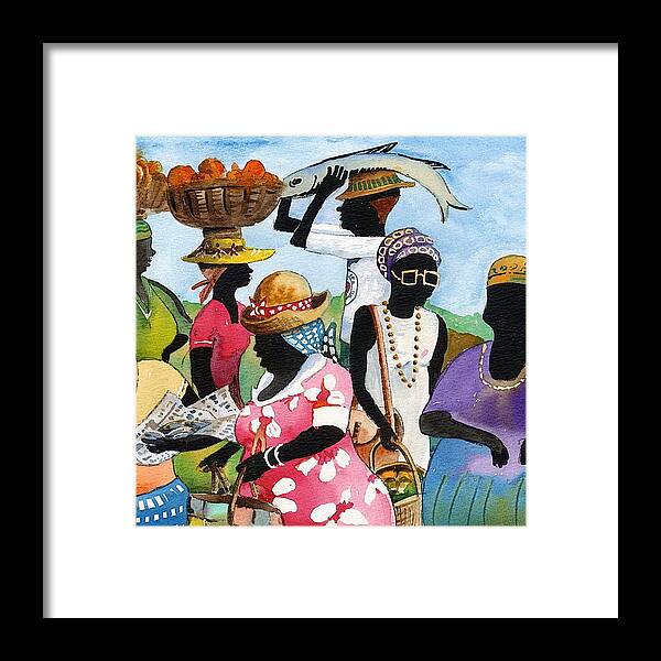 Val Byrne Framed Print featuring the painting Barbados Market 3 WI by Val Byrne