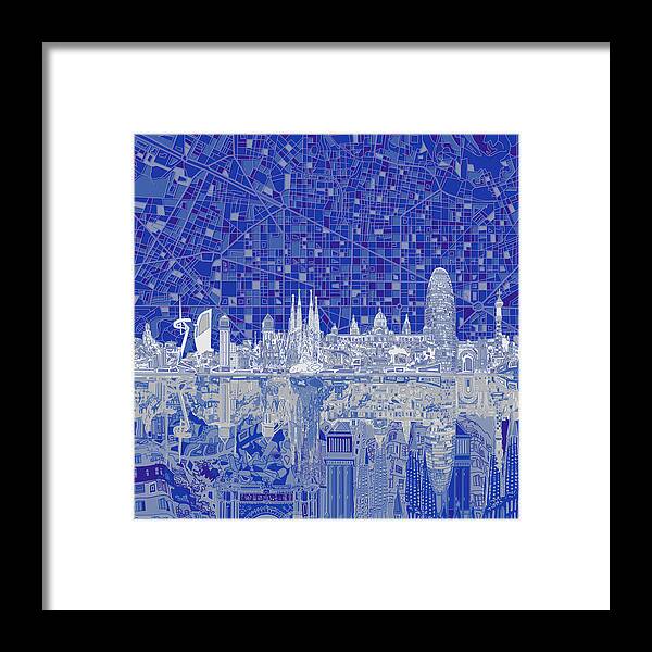 Barcelona Framed Print featuring the painting Barcelona Skyline Abstract 8 by Bekim M