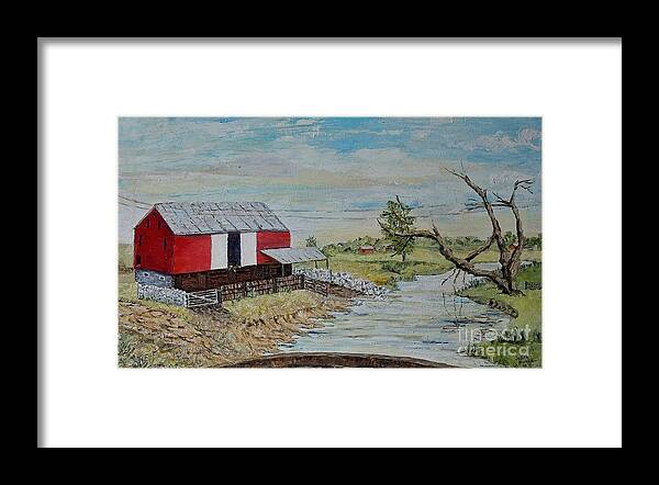 Barn Framed Print featuring the painting Barn Beside Cooks Creek 2 - Sold by Judith Espinoza