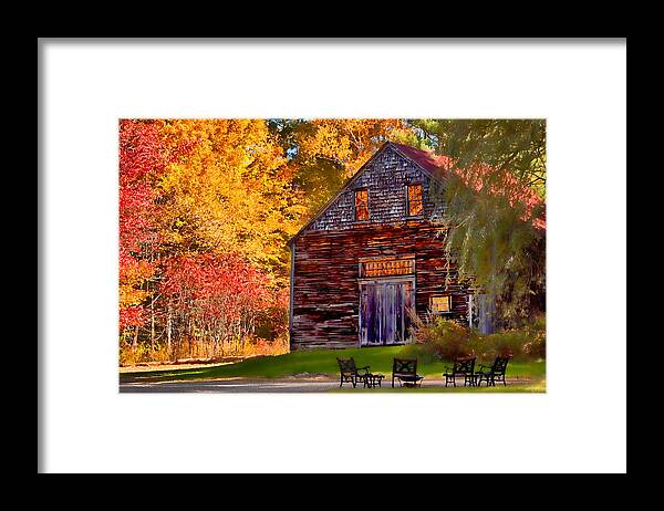 Autumn Foliage New England Framed Print featuring the photograph Barn full of fall color by Jeff Folger
