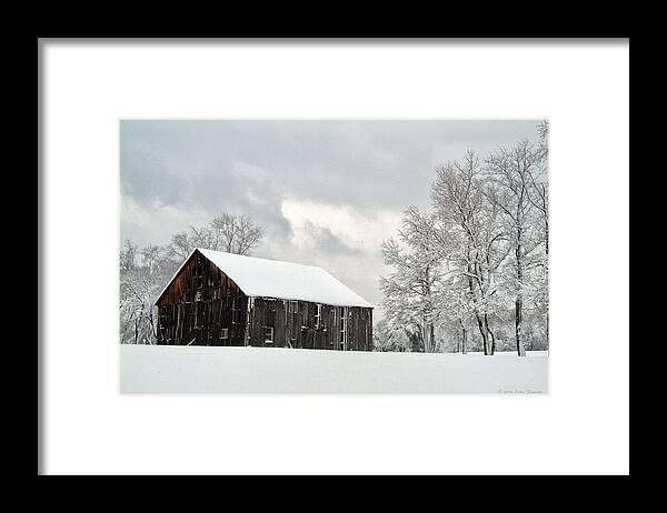 Snow Framed Print featuring the photograph Barn in Snow by Erika Fawcett