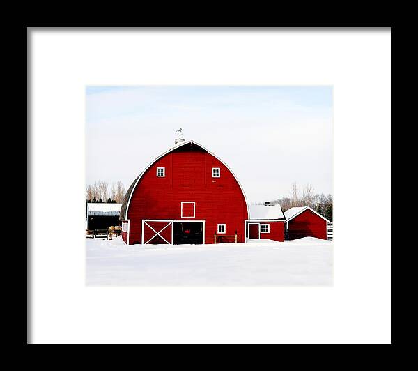 Barn Framed Print featuring the photograph Barn in Snow by Val Stone Creager