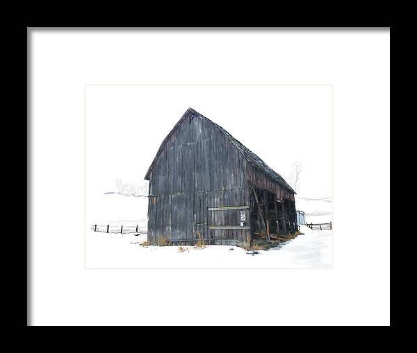 Abandoned Framed Print featuring the digital art Barn in the snow by Debra Baldwin
